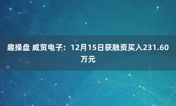 趣操盘 威贸电子：12月15日获融资买入231.60万元